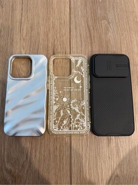 iPhone 15 pro Case Bundle - Silver, Clear, and Black Protective Covers